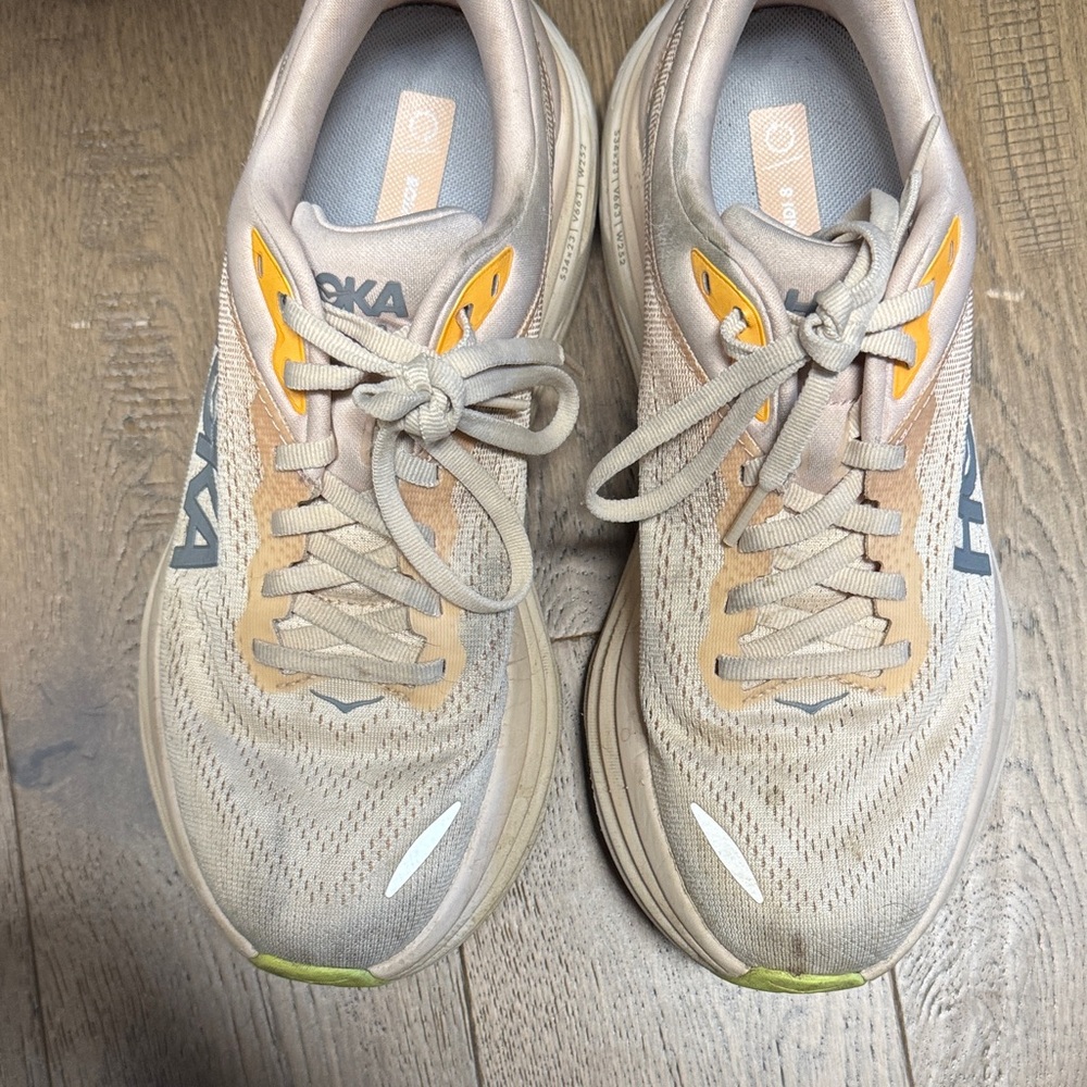 Hoka Women's Tan and Orange bondi athletic Shoes